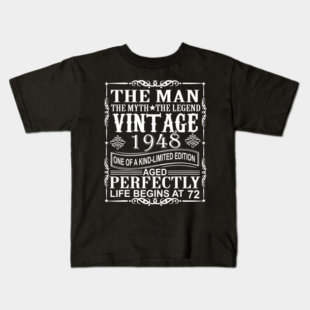 72nd Birthday Gifts Man Myth Legend Vintage 1948 Kids T-Shirt by cedricchungerxc